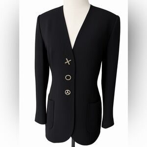 RARE Vtg Moschino Couture Women's Black Rhinestone XO Button Blazer/Skirt Set